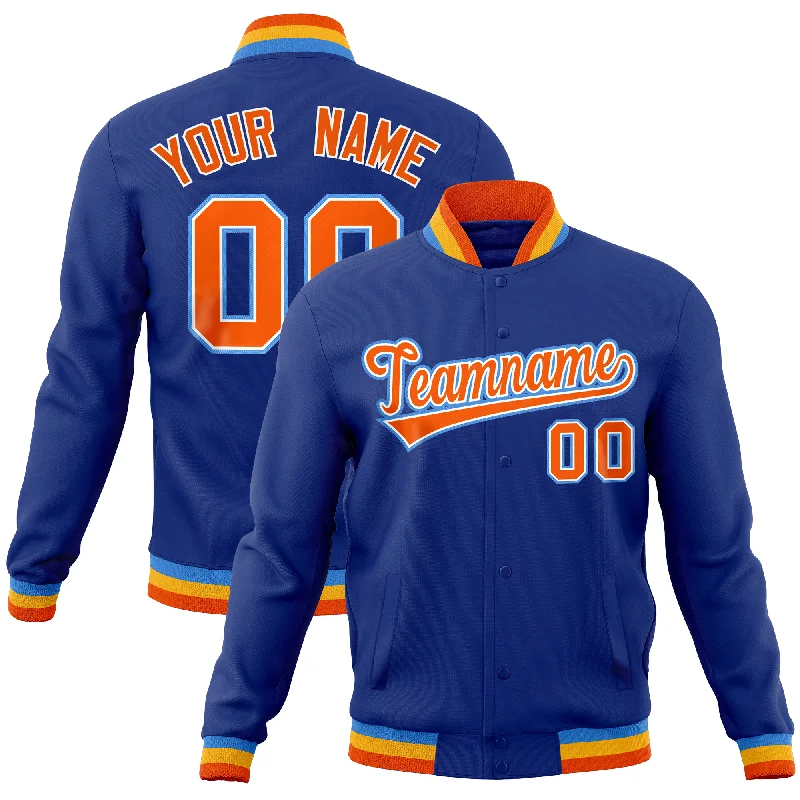 Custom Jackets for Sports Fans-Custom Royal Classic Style Varsity Full-Snap Letterman Baseball Jersey