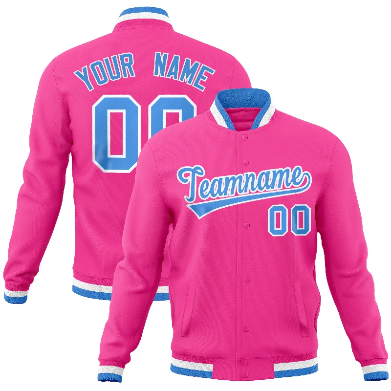 Custom Jackets for Layering-Custom Pink Classic Style Varsity Full-Snap Letterman Baseball Jersey