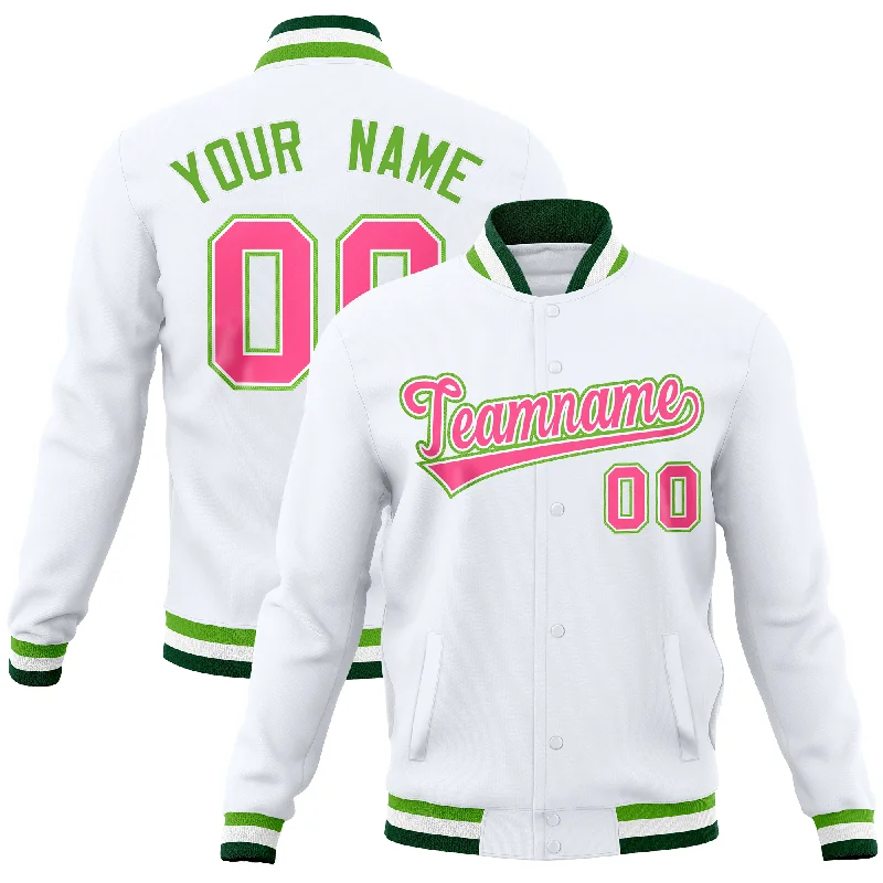 Custom Jacket with Adjustable Waist-Custom White Classic Style Varsity Full-Snap Letterman Baseball Jersey