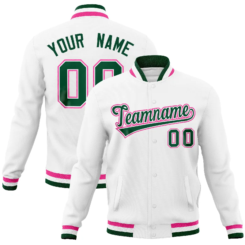 Custom Jackets with Vegan Leather-Custom White Classic Style Varsity Full-Snap Letterman Baseball Jersey