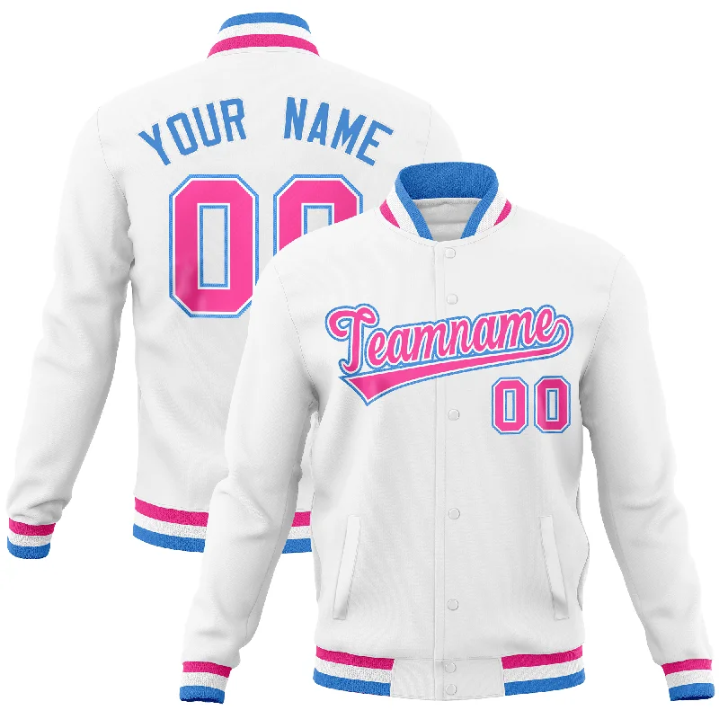 Custom Safety Jackets-Custom White Classic Style Varsity Full-Snap Letterman Baseball Jersey