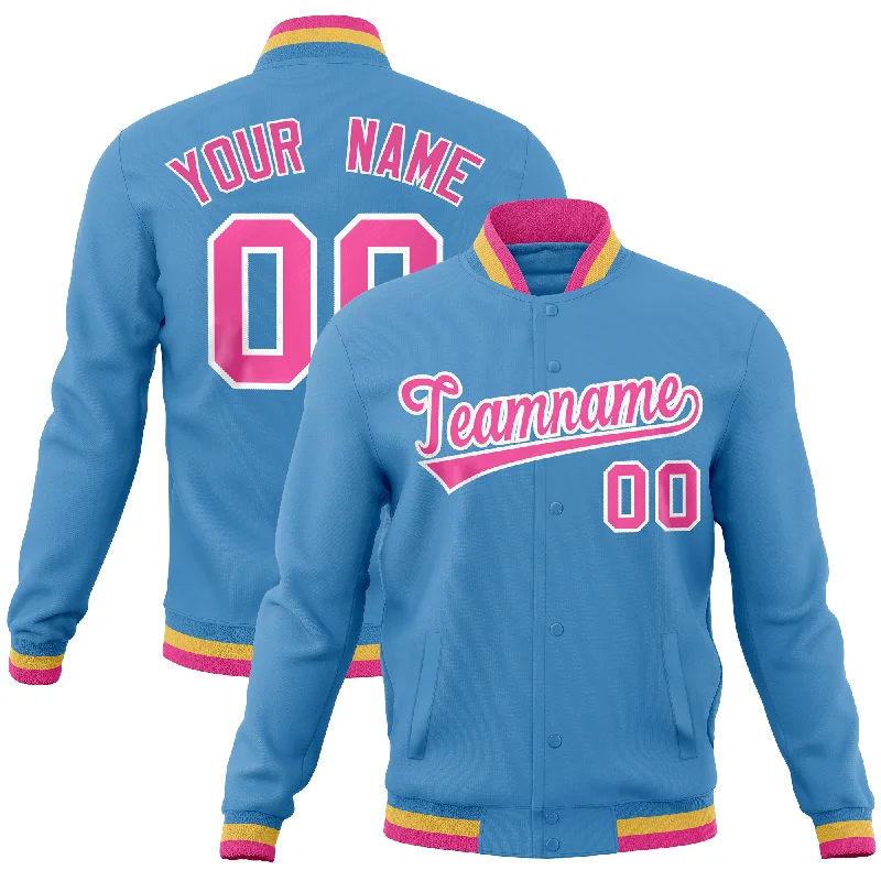 Custom Jackets for Fashion Week-Custom Powder Blue Classic Style Varsity Full-Snap Letterman Baseball Jersey