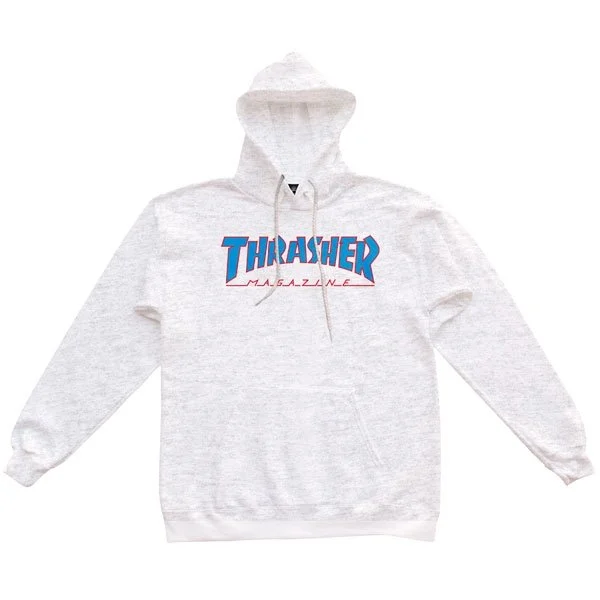 Custom Hoodies with Kangaroo Pocket-THRASHER OUTLINED HOODIE - ASH GRAY