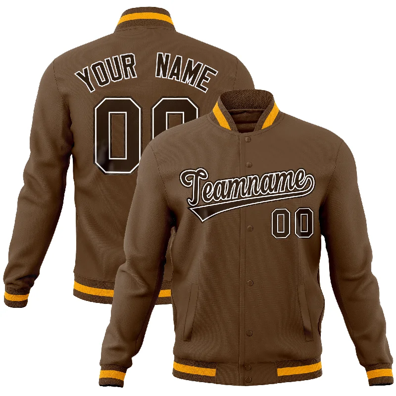 Custom Quilted Jackets-Custom Light Brown Classic Style Varsity Full-Snap Letterman Baseball Jersey