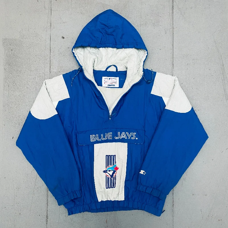 Custom Winter Jackets-Toronto Blue Jays: 1990's 1/4 Zip Starter Breakaway Jacket (S/M)