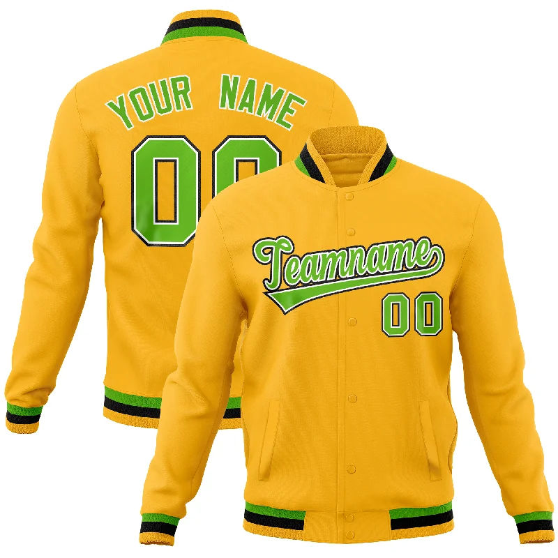 Custom Jackets for Road Trips-Custom Gold Classic Style Varsity Full-Snap Letterman Baseball Jersey