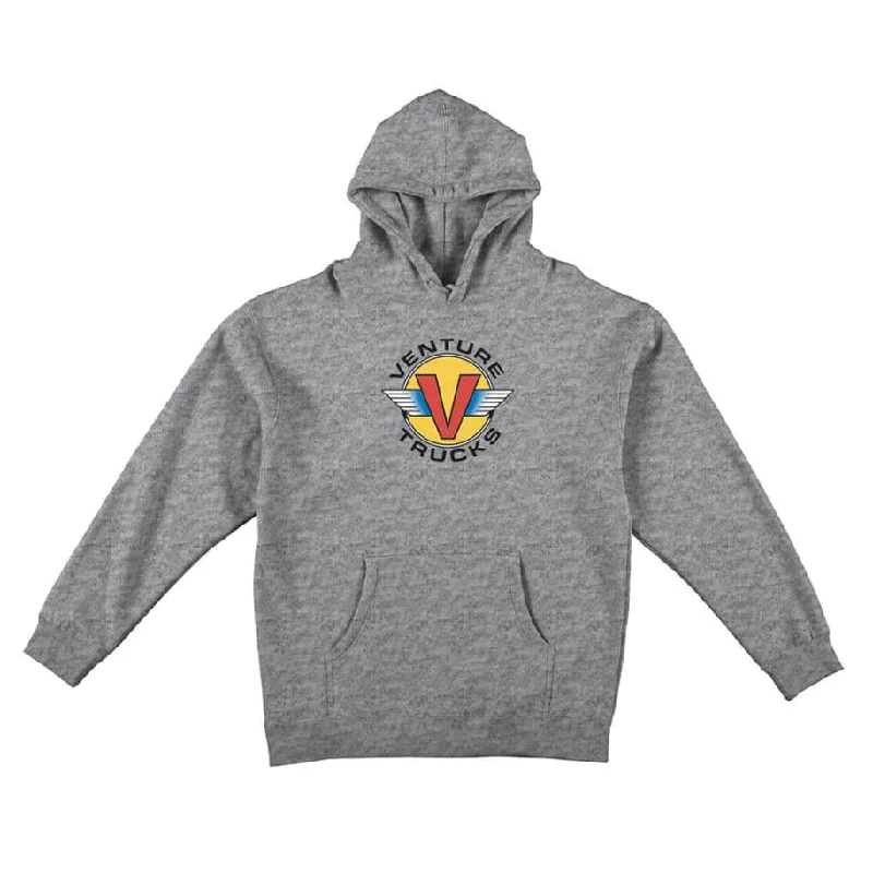 Custom Hoodies with Ribbed Hems-VENTURE  WINGS HOODIE - HEATHER GREY