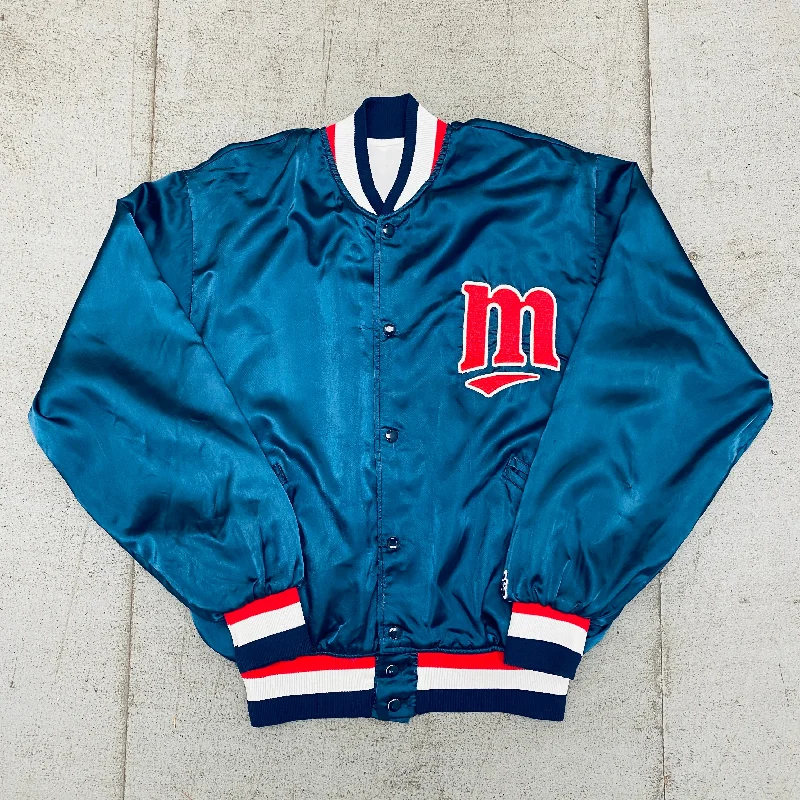 Custom Hiking Jackets-Minnesota Twins: 1980's Satin Bomber Jacket (L)