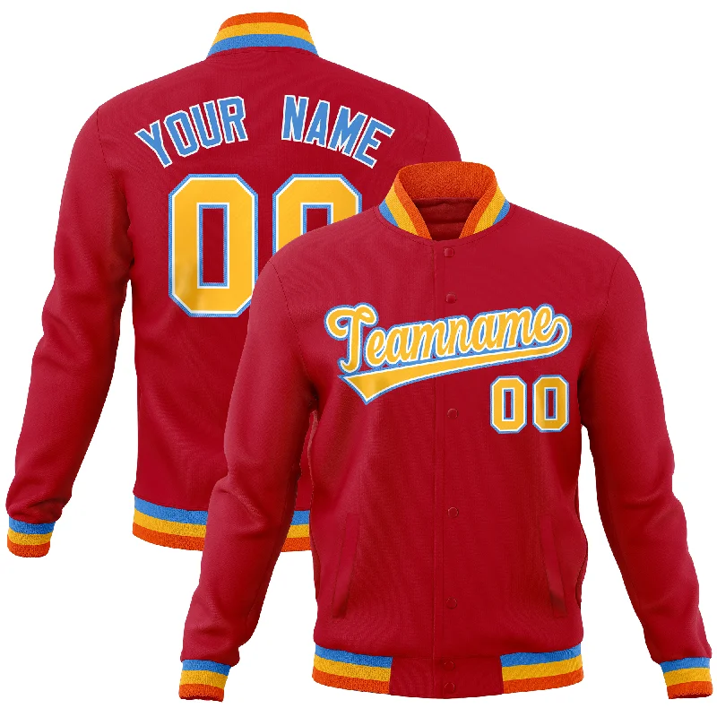 Custom Jackets for Concerts-Custom Red Classic Style Varsity Full-Snap Letterman Baseball Jersey