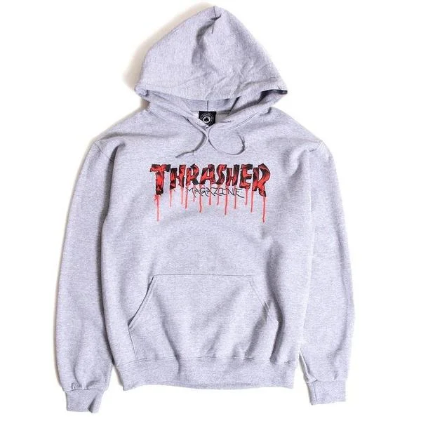 Custom Hoodies with Soft Fabric-THRASHER BLOOD DRIP HOODIE - GREY