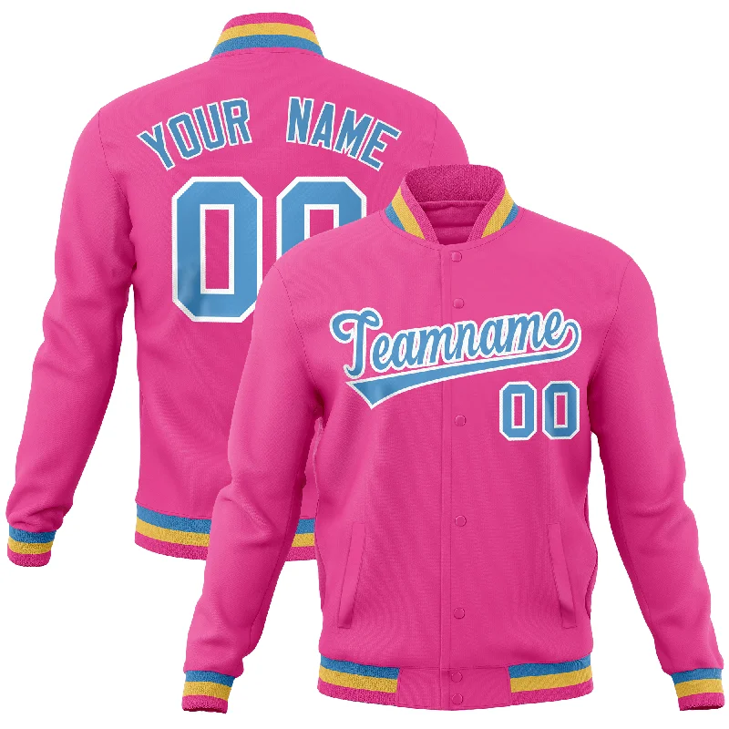 Custom Jackets for Photo Shoots-Custom Pink Classic Style Varsity Full-Snap Letterman Baseball Jersey