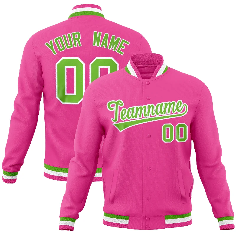 Custom Jackets for Corporate Outfits-Custom Pink Classic Style Varsity Full-Snap Letterman Baseball Jersey