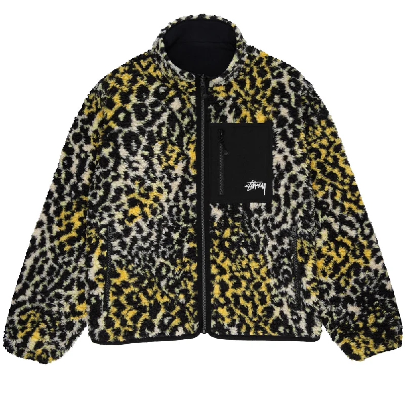 Custom Jackets with Classic Designs-STÜSSY SHERPA REVERSIBLE JACKET // YELLOW LEOPARD