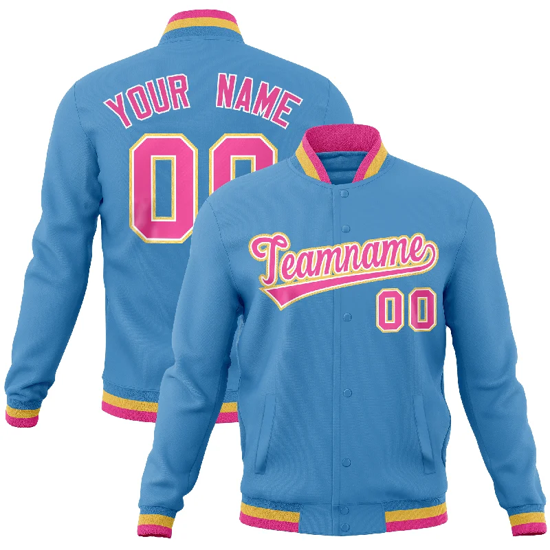 Custom Jackets with Event Logos-Custom Powder Blue Classic Style Varsity Full-Snap Letterman Baseball Jersey