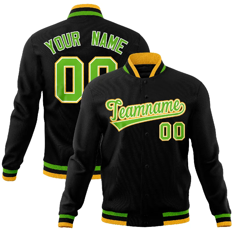 Custom Jackets for Active Lifestyles-Custom Black Classic Style Varsity Full-Snap Letterman Baseball Jersey