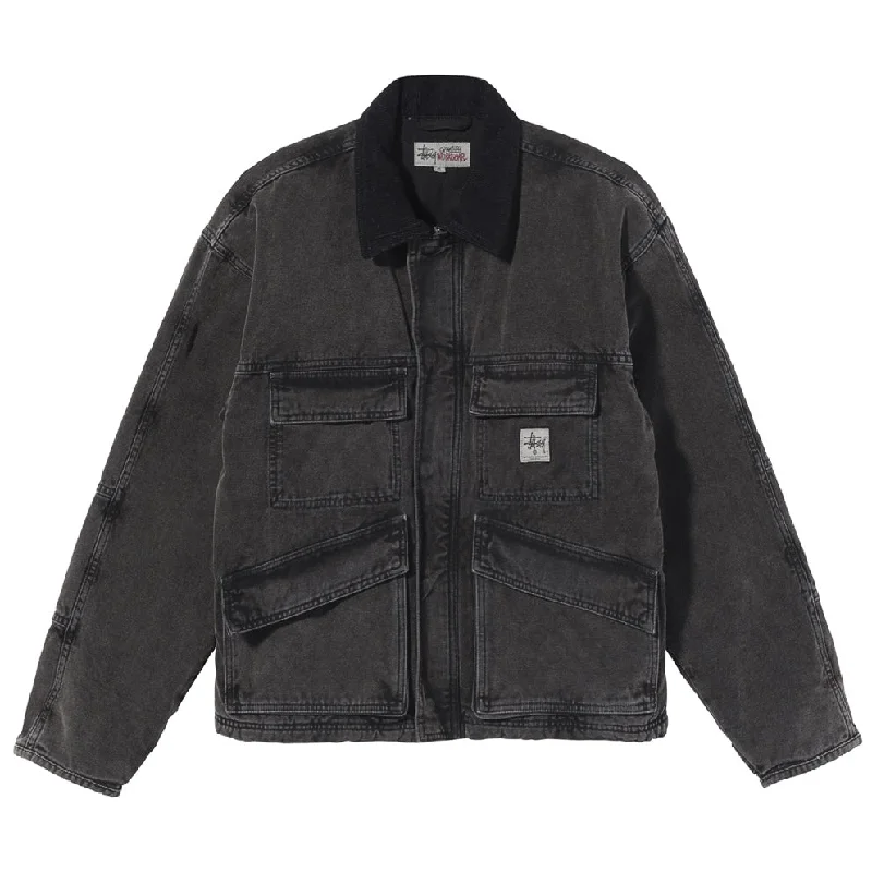 Custom Jackets with Modern Touches-STÜSSY WASHED CANVAS SHOP JACKET // BLACK