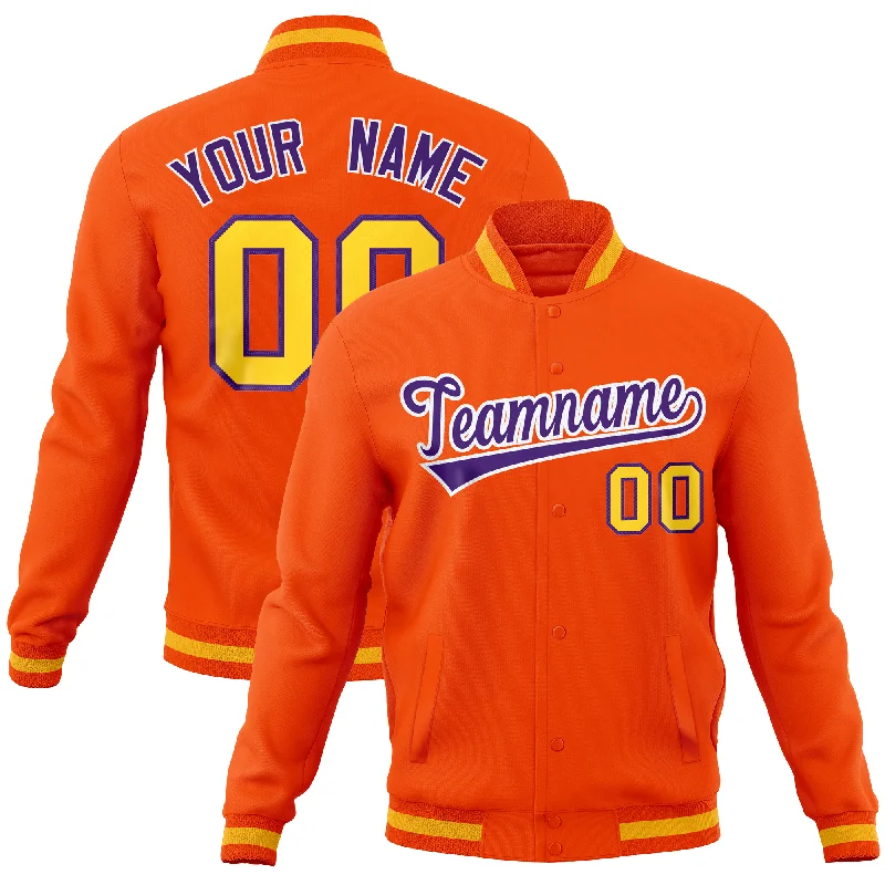 Custom Expedition Jackets-Custom Orange Classic Style Varsity Full-Snap Letterman Baseball Jersey