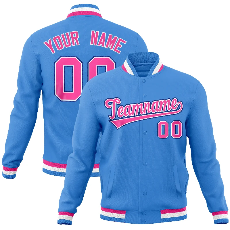 Custom Jackets with Real Leather-Custom Powder Blue Classic Style Varsity Full-Snap Letterman Baseball Jersey