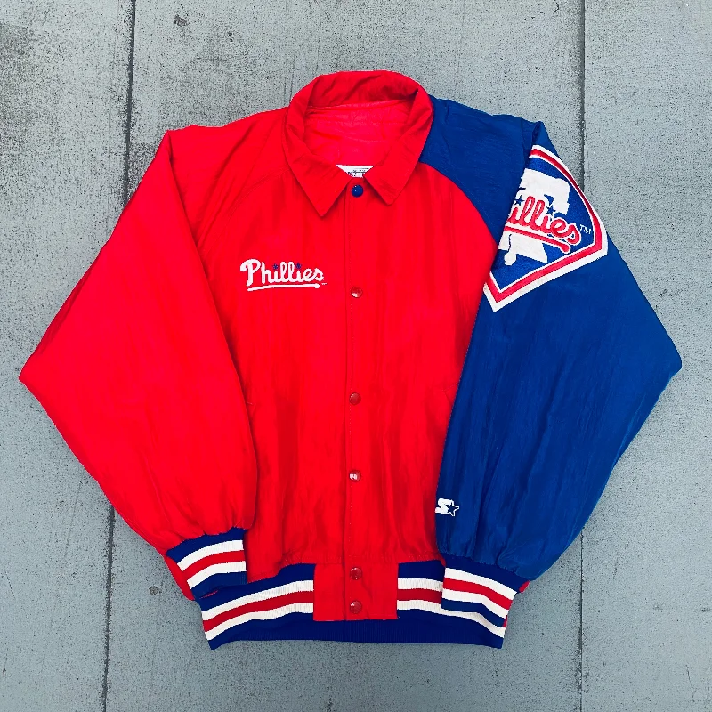 Custom Denim Jackets-Philadelphia Phillies: 1990's Diamond Collection Dugout Starter Bomber Jacket (M/L)