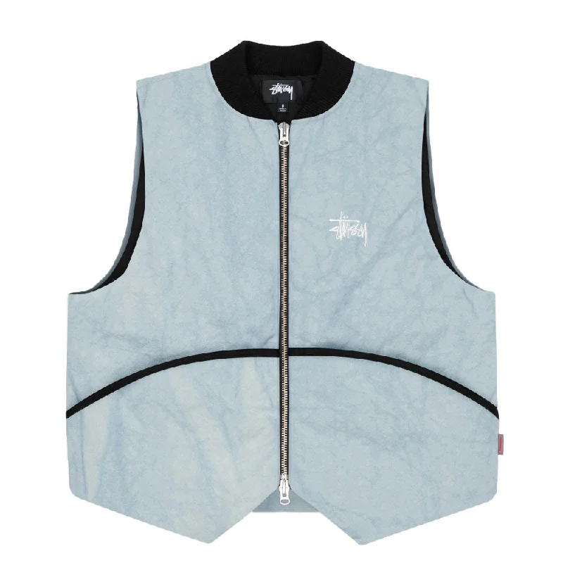 Custom Jackets for Movie Merch-STÜSSY WASHED CANVAS PRIMALOFT VEST // LIGHT BLUE