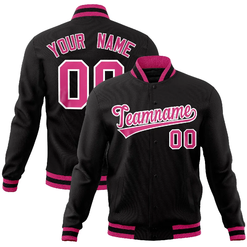 Custom Jackets for Outdoor Pursuits-Custom Black Classic Style Varsity Full-Snap Letterman Baseball Jersey