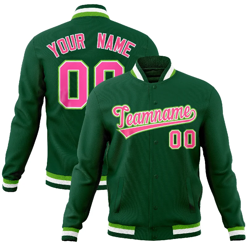 Custom Jacket for Cold Weather-Custom Green Classic Style Varsity Full-Snap Letterman Baseball Jersey