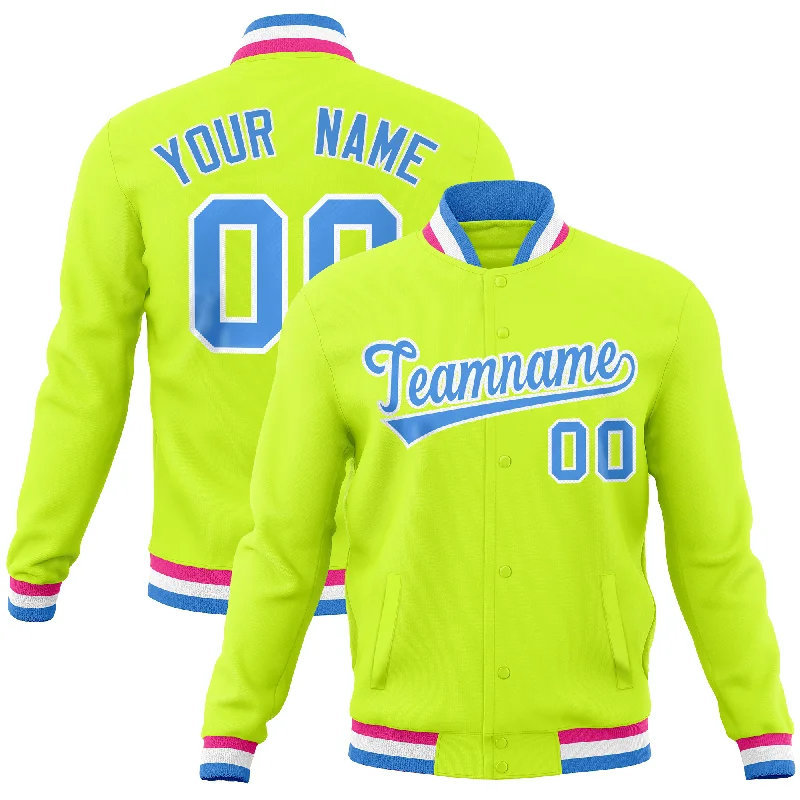 Custom Jackets for Casual Wear-Custom Neon Green Classic Style Varsity Full-Snap Letterman Baseball Jersey