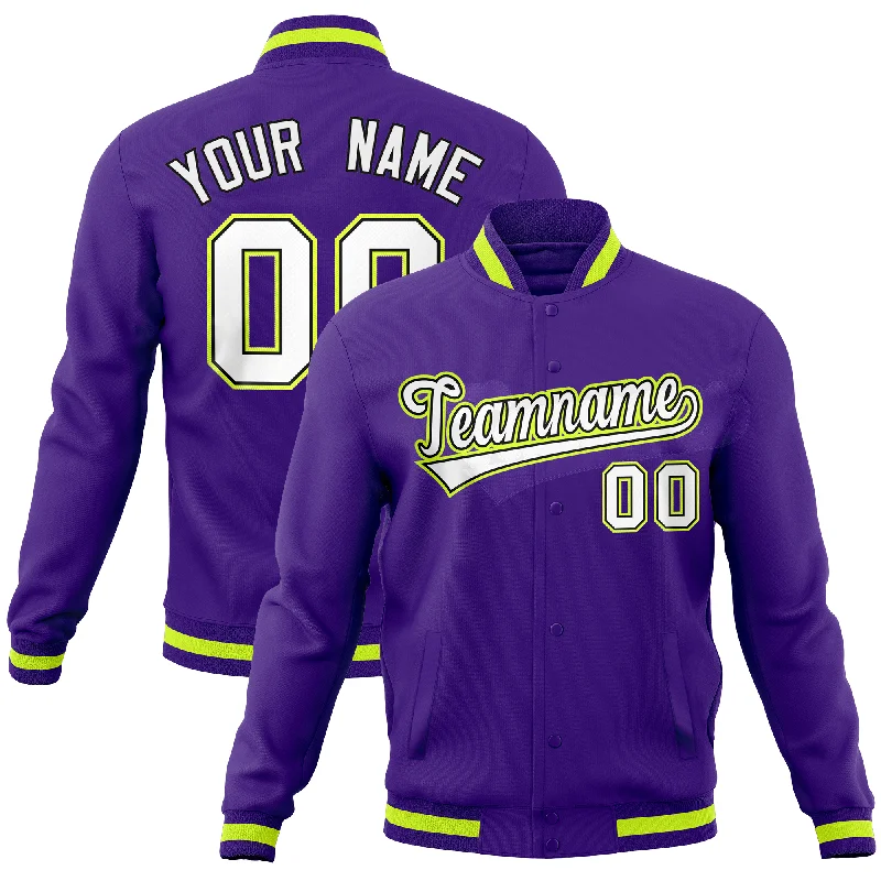 Custom Water-Resistant Jackets-Custom Purple Classic Style Varsity Full-Snap Letterman Baseball Jersey