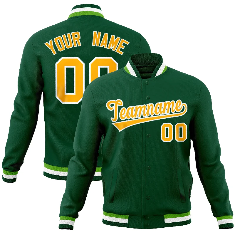 Custom Jacket for Light Layering-Custom Green Classic Style Varsity Full-Snap Letterman Baseball Jersey