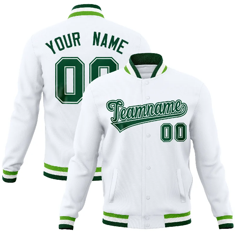 Custom Jacket with Zipper Pockets-Custom White Classic Style Varsity Full-Snap Letterman Baseball Jersey