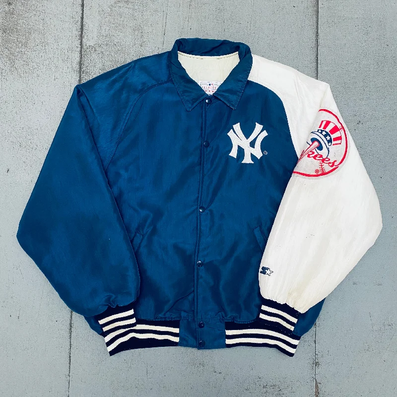 Custom Blazer Jackets-New York Yankees: 1990's Coach's Dugout Starter Bomber Jacket (L/XL)