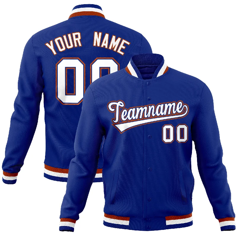 Custom Jackets with Down Feathers-Custom Royal Classic Style Varsity Full-Snap Letterman Baseball Jersey