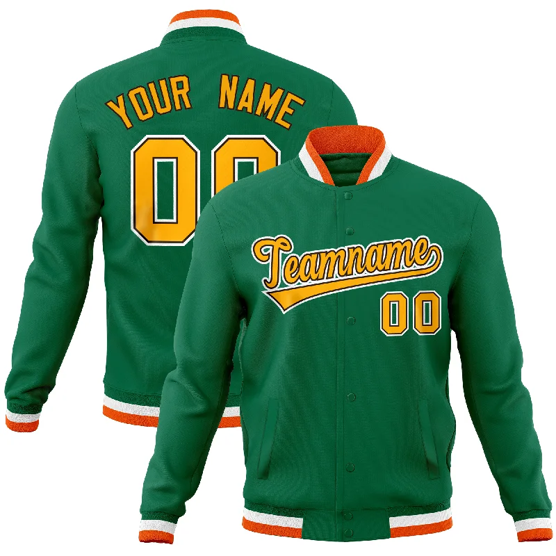 Custom Graphic Jackets-Custom Kelly Green Classic Style Varsity Full-Snap Letterman Baseball Jersey