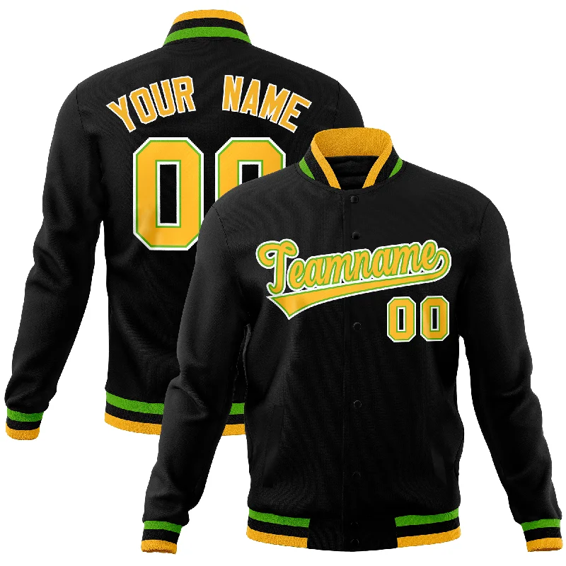 Custom Jackets for Travel Comfort-Custom Black Classic Style Varsity Full-Snap Letterman Baseball Jersey