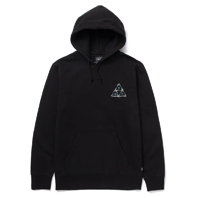 Custom Hoodies with Pockets-HUF BROKEN BONES TRIPLE TRIANGLE PULLOVER HOODIE // BLACK