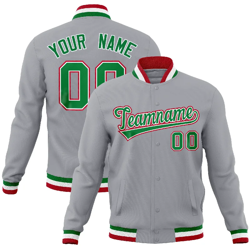 Custom Vintage Jackets-Custom Gray Classic Style Varsity Full-Snap Letterman Baseball Jersey