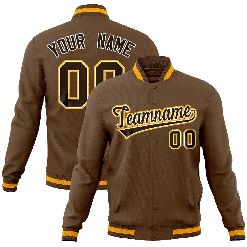 Custom Jacket with Detachable Hood-Custom Light Brown Classic Style Varsity Full-Snap Letterman Baseball Jersey