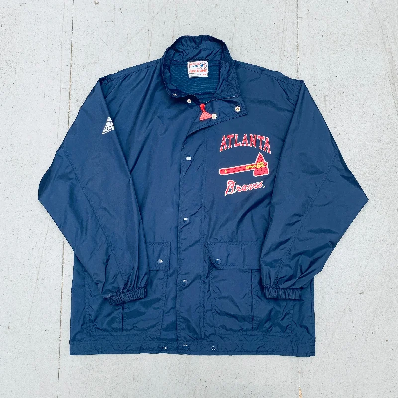 Custom Corporate Jackets-Atlanta Braves: 1990's Apex One Reverse Spellout Fullzip Windbreaker (M)