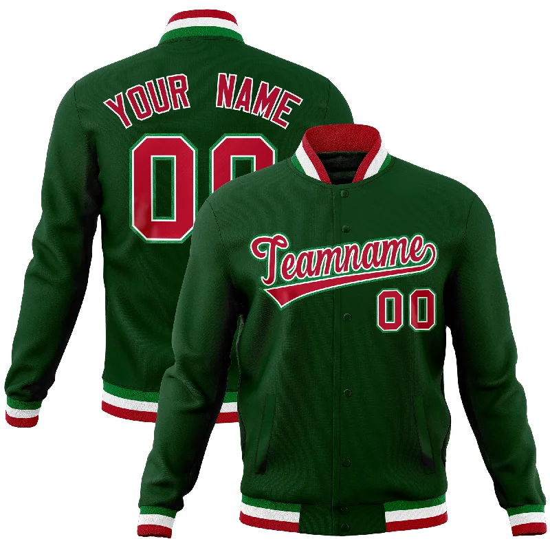 Custom Streetwear Jackets-Custom Green Classic Style Varsity Full-Snap Letterman Baseball Jersey