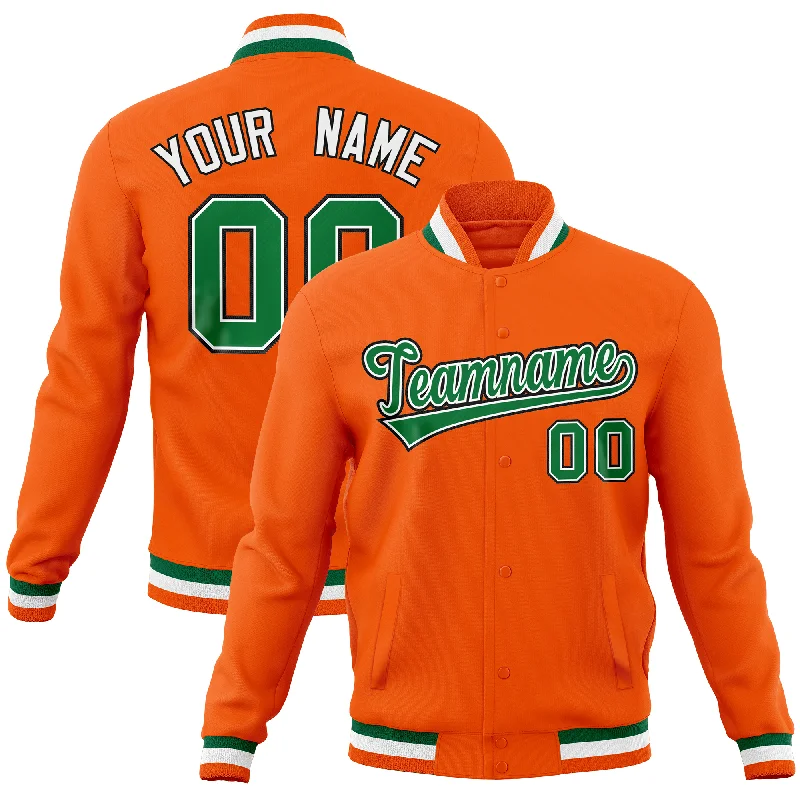 Custom Personalized Jackets-Custom Orange Classic Style Varsity Full-Snap Letterman Baseball Jersey