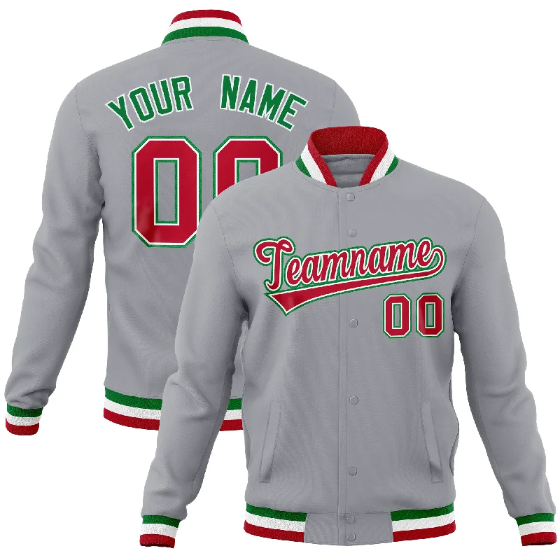 Custom Trendy Jackets-Custom Gray Classic Style Varsity Full-Snap Letterman Baseball Jersey