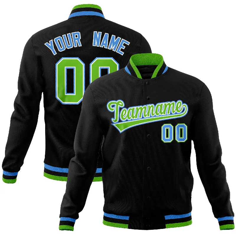 Custom Jackets for Transitional Seasons-Custom Black Classic Style Varsity Full-Snap Letterman Baseball Jersey