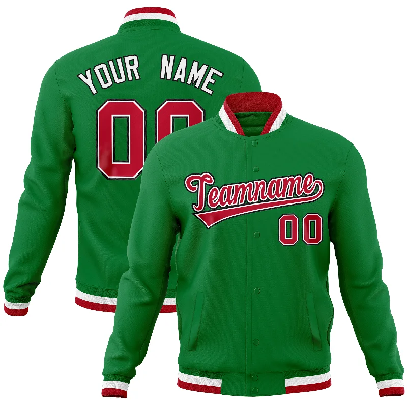 Custom Reflective Jackets-Custom Kelly Green Classic Style Varsity Full-Snap Letterman Baseball Jersey