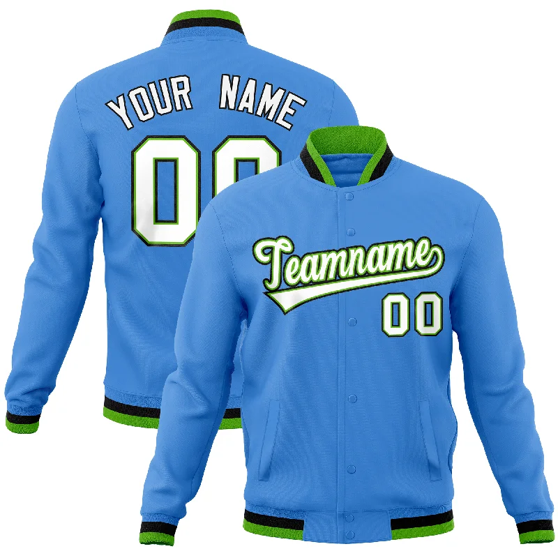 Custom Jackets for Moderate Weather-Custom Powder Blue Classic Style Varsity Full-Snap Letterman Baseball Jersey