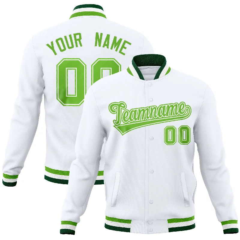 Custom Jacket with Inside Pockets-Custom White Classic Style Varsity Full-Snap Letterman Baseball Jersey