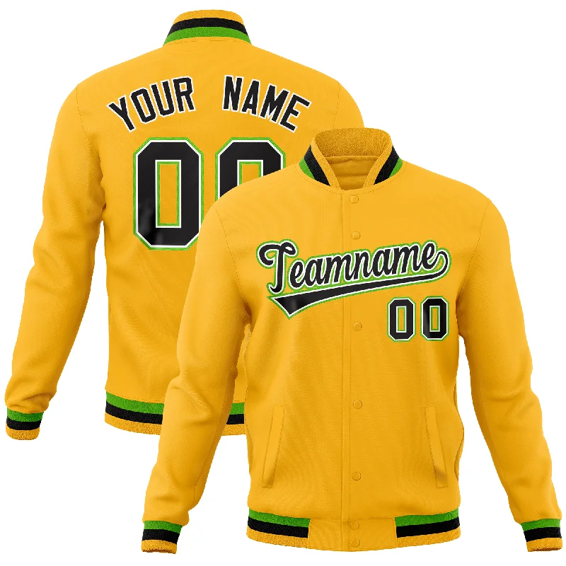 Custom Jackets for Ski Resorts-Custom Gold Classic Style Varsity Full-Snap Letterman Baseball Jersey