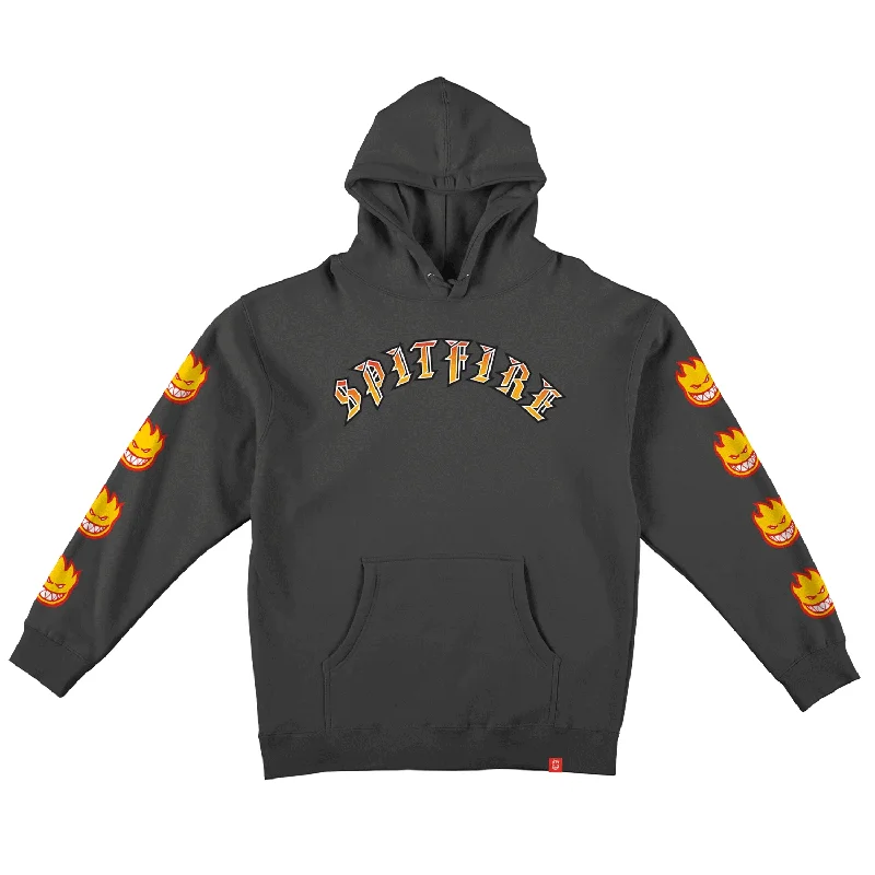 Custom Hoodies for Warm Layering-SPITFIRE OLD E BIGHEAD FILL SLEEVE HOODIE - CHARCOAL