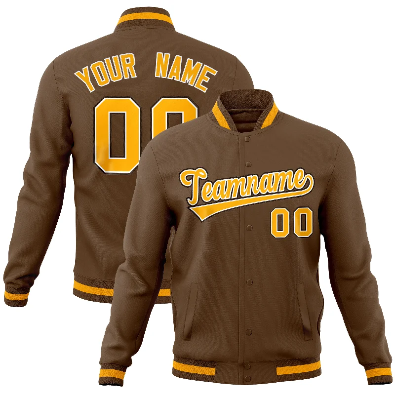 Custom Smart Jackets-Custom Light Brown Classic Style Varsity Full-Snap Letterman Baseball Jersey