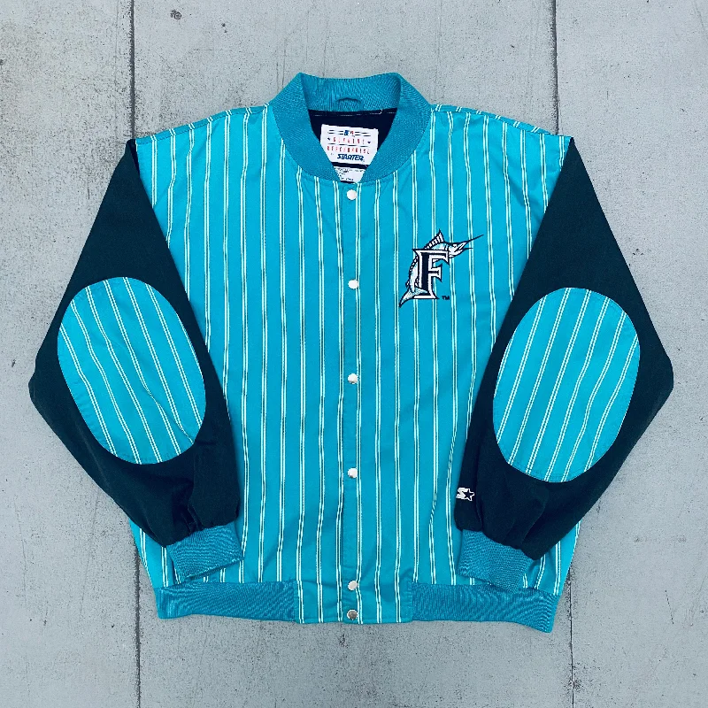 Custom Softshell Jackets-Florida Marlins: 1990's Pinstripe Starter Bomber (XL)