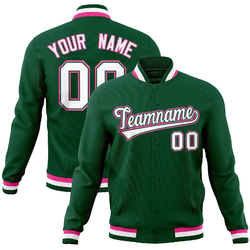 Custom Jackets with Ribbed Cuffs-Custom Green Classic Style Varsity Full-Snap Letterman Baseball Jersey